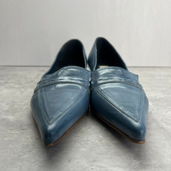 Diba USA Muted Blue Leather Pointed Toe Kitten Heel Loafers Womens Size 5.5M - Picture 4 of 10